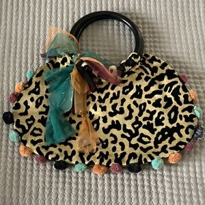 Leopard Print Handbag with Black Handles